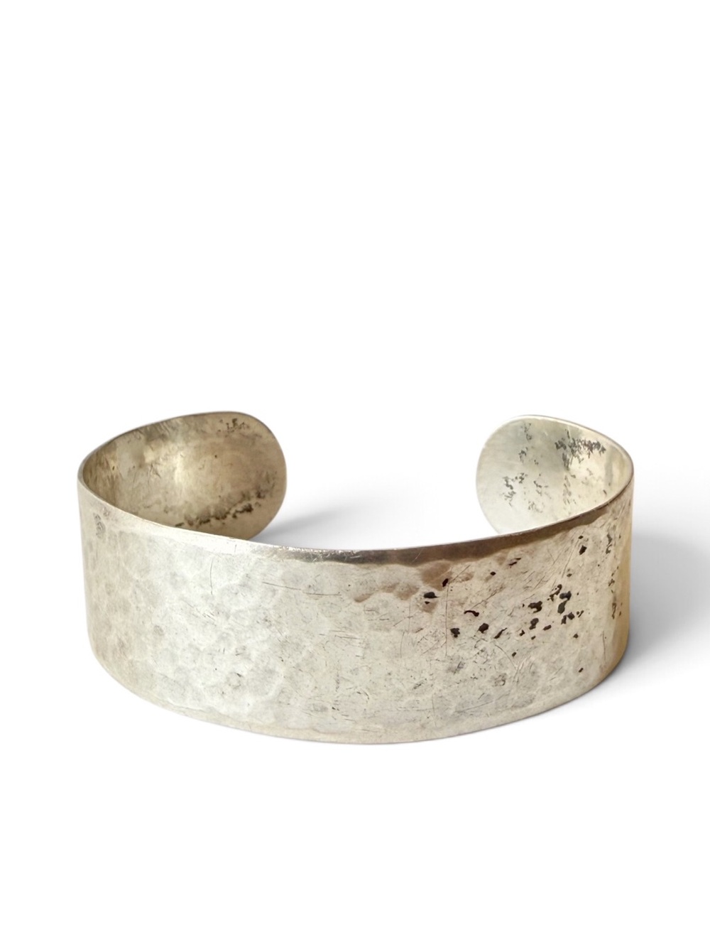 Vintage Modernist Hammered Sterling Silver Handmade Cuff Bracelet
